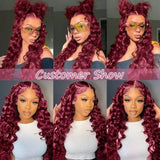 250% 13x4 HD Transparent 99J Burgundy Loose Wave Lace Front Wigs Deep
