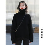 CHIC VEN Women's Sweater Autumn Winter New Turtleneck Knit Pullover Loose Clothes for Women Warm Solid Basic Female Tops 2026