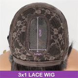 Short Straight Bob Wig Human Hair with Bangs 3x1 Lace Middle Part Full Machine Made Natural Black Wig for Black Women