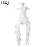IEQJ Fashion Solid Color Dress Women's Fringe Strapless Dress Waistband Same Color Shorts 2025 Summer New Tide 3QW1034