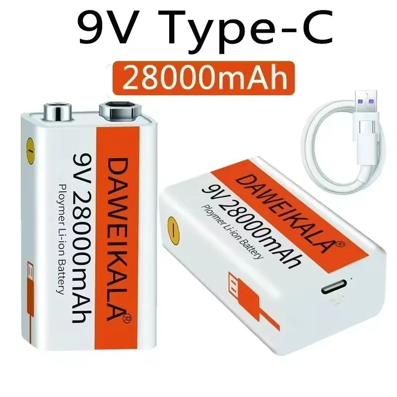 1-10PCS New Daweikala 9V 28000mAh USB Rechargeable Lithium Battery 6F22 for Multimeter Microphone Toy Guitar KTV