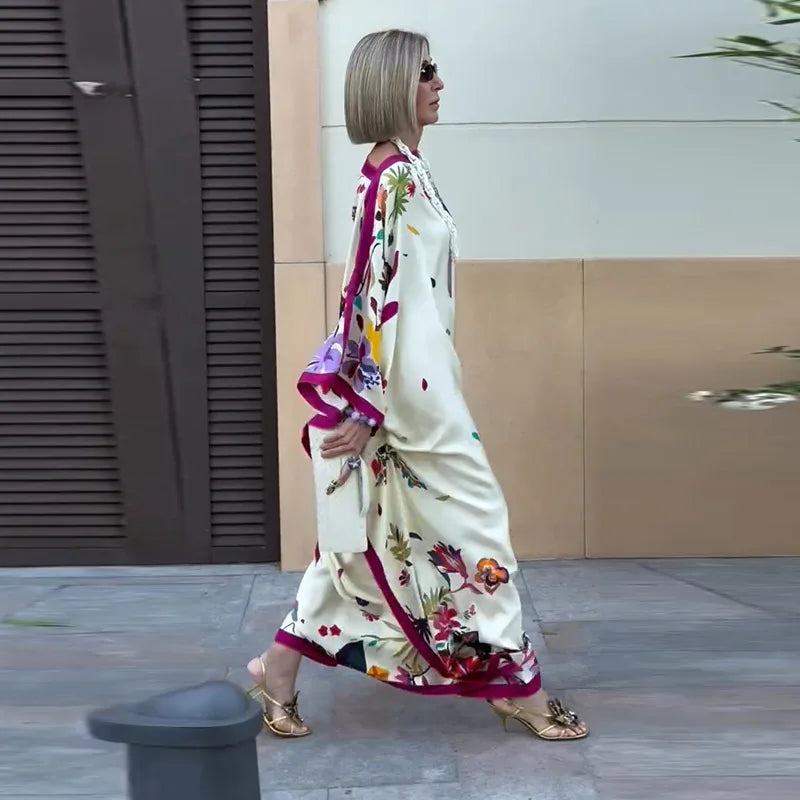 Printted Women Dresses Bohemian Dress Kaftans for Women 2026 Fashion Loose Dresses for Woman Maxi Robe Elegant Beach Dress