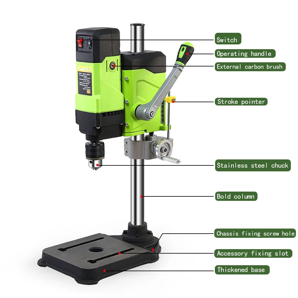 Allsome Bench Drill Press,Variable Speed Benchtop Drill Machine,6-Speed,Green