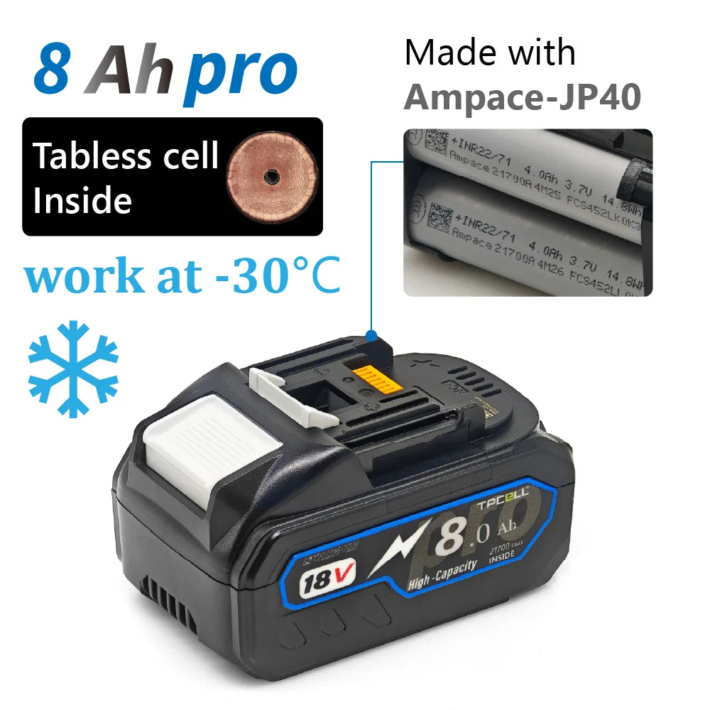 TPCELL New 8Ah/10Ah For MKT 18V 21700 Tabless cells Replacement Battery Power Tools Li-ion
