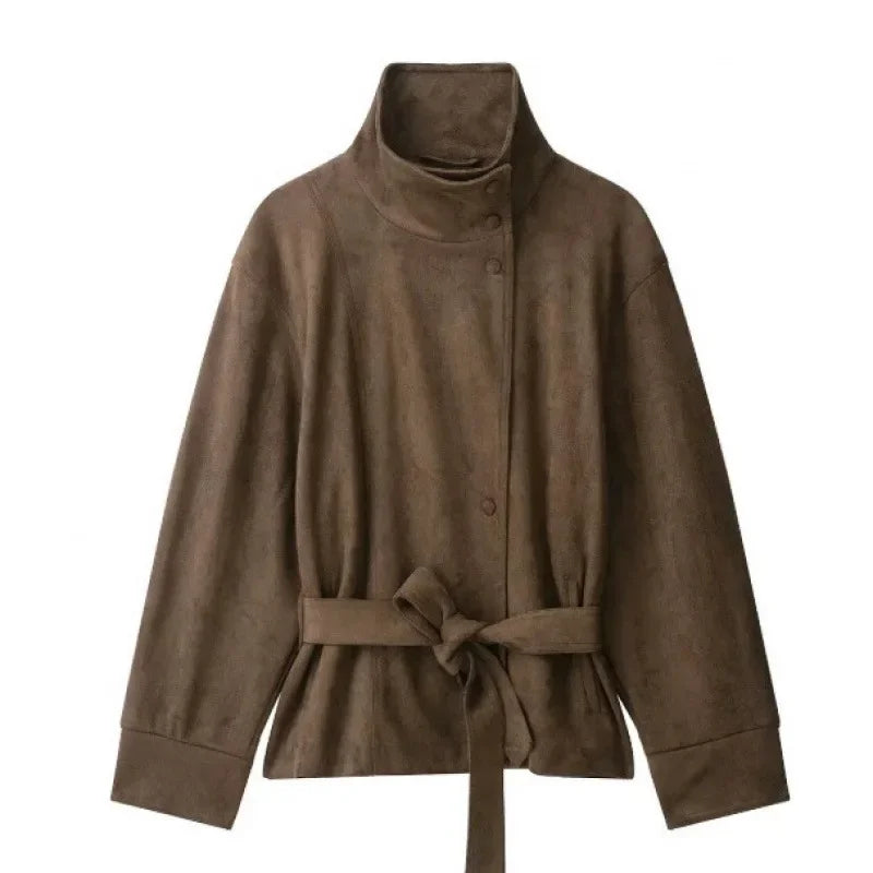 Women's Jacket Coat French Style Fashion Casual Trendy Lace-Up Design Coat for Women