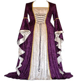 Halloween Women 3XL Plus Size Medieval Retro Court Princress Cosplay Costume Long Dress Elegant Witch Square Collar Masquerade