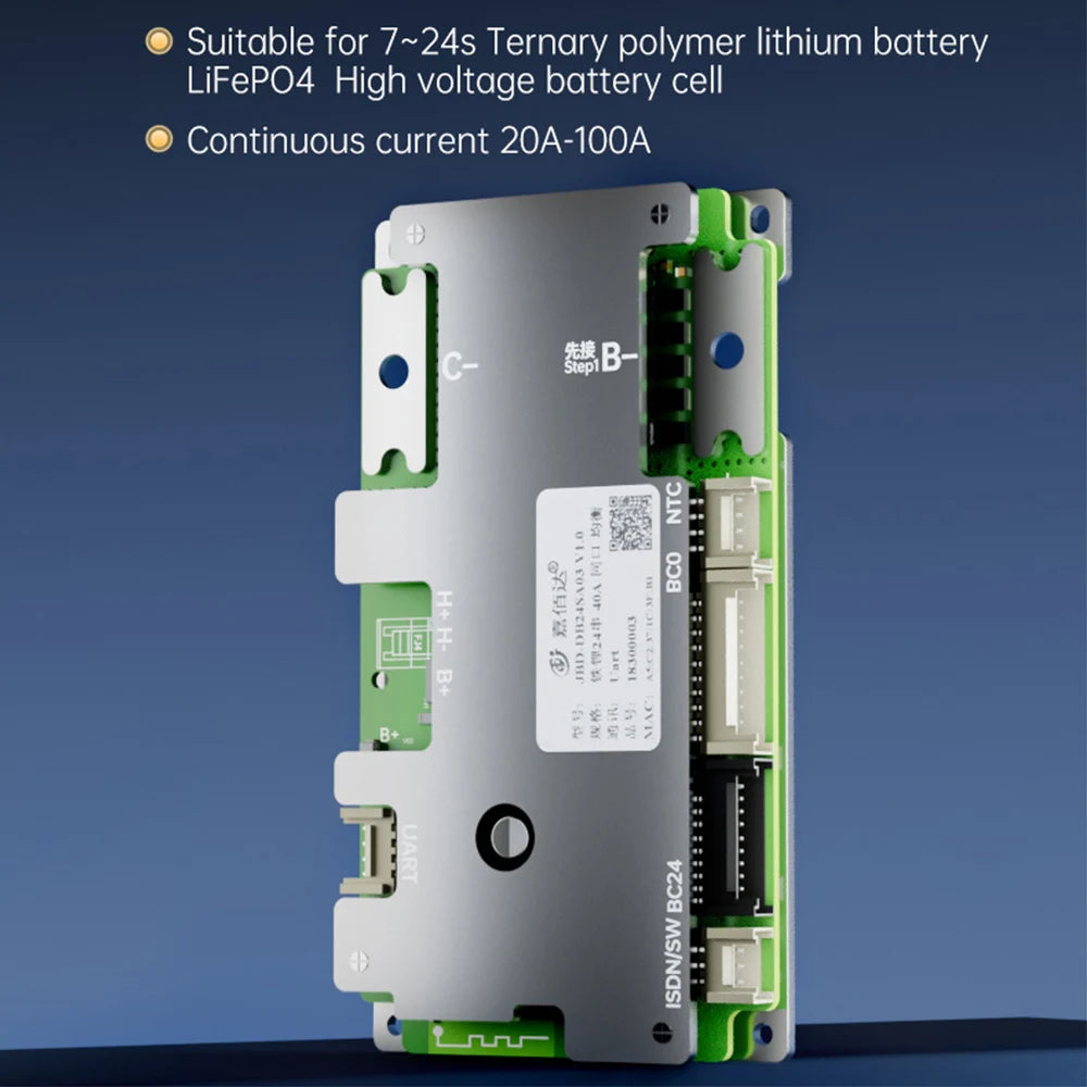 JBD Smart LiFePO4 BMS 7S 8S 24V 12S 13S 14S 36V 16S 48V 20S 21S With Built-in Bluetooth 40A 80A 100A Uart Function For E-bike