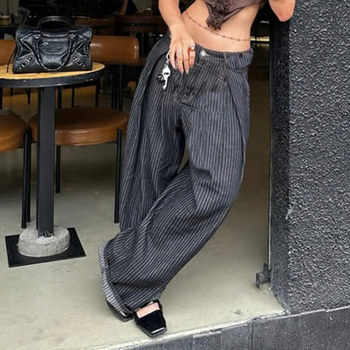 SUCHCUTE Women Striped Relaxed Fit Jeans Retro Low Rise Wide Leg Denim Pants Grunge Loose Trousers 2026 Spring Y2K Clothes 2026
