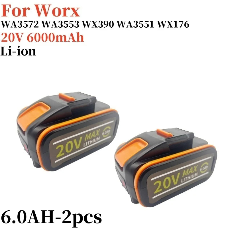 For worx 20V 6.0Ah Lithium battery Rechargeable WA3553 WA3551 WA3553.1 WA3570 for All WORX Electric and Garden Tools