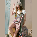 ELFSACK Women's 2 In 1 Satin Camisole Layered T-Shirt with Floral Fruit Bandana Print, Cute Short Sleeve Regular Tee for Summer