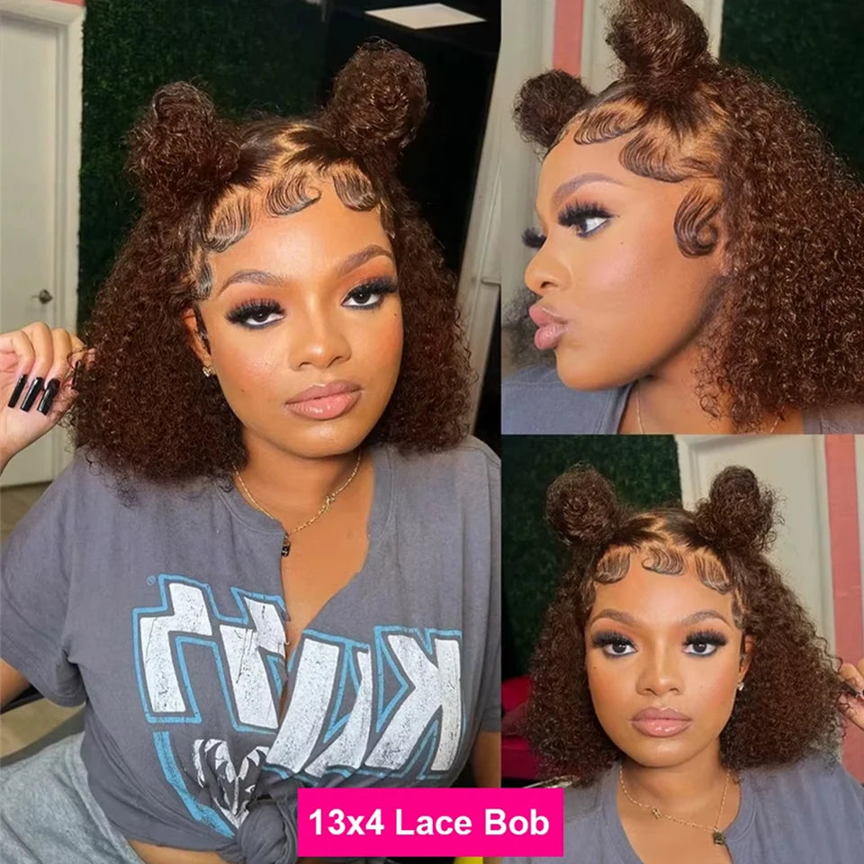 Short Bob Wig 13x4 Lace Front Wig Chocolate Dark Brown 100% Human Hair