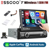 7" Single 1 DIN Flip Out Car Radio Stereo Apple Carplay & Android Auto HD Touch Screen MP5 Player Head Unit Bluetooth FM USB SWC