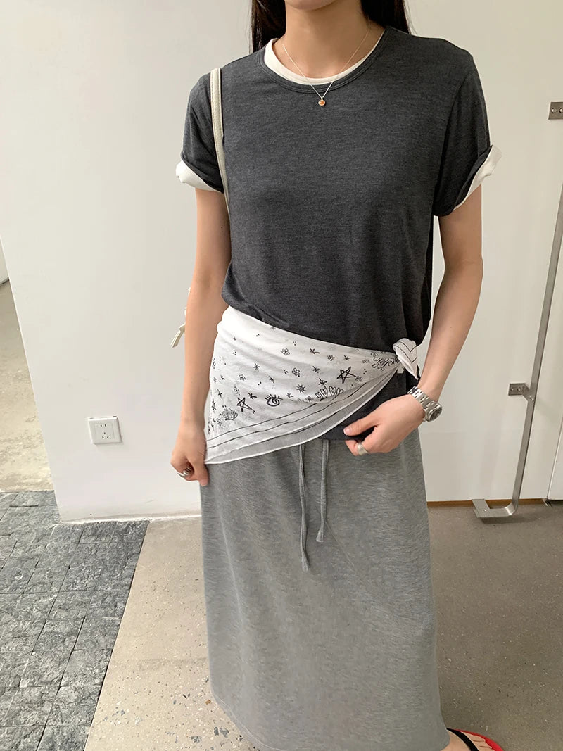 Summer Women's Casual Solid Color Round Neck Short Sleeved T-Shirt