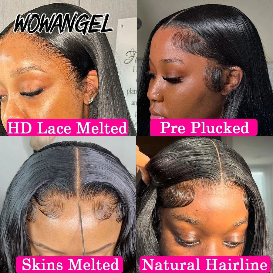 WowAngel 250% Pre Bleached 13x6 HD Lace Front Wigs 34in Glueless Straight Human Hair Wigs Pre Plucked Brazilian Hair For Women