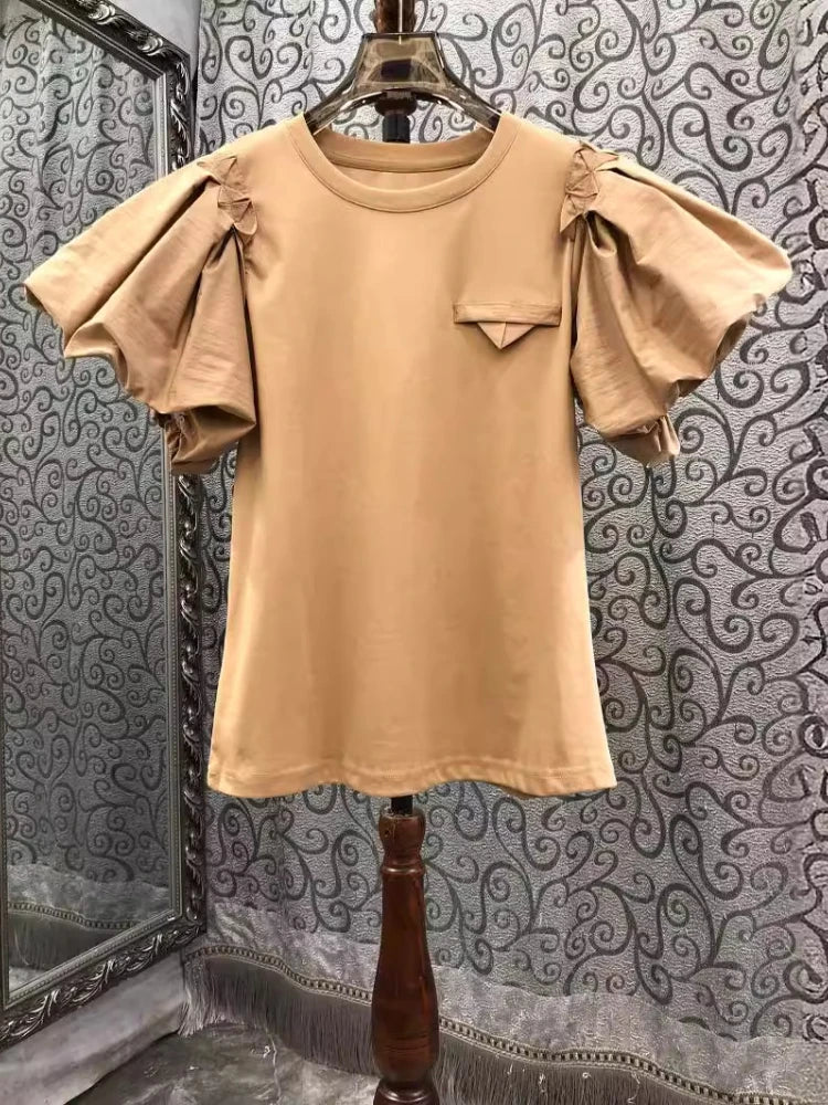Vintage Simple Tshirts for Women Summer T-shirts Puff Sleeve O-neck Tees All Match Tops Fashion Sweet White Tees 2026 Ropa Mujer