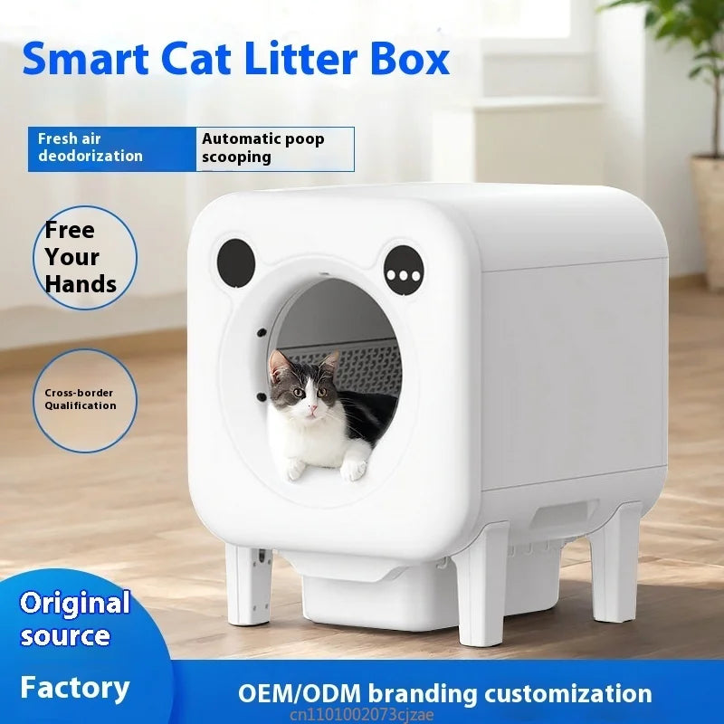 Smart low noise cat litter box with APP control and multi cat monitoring for indoor pet odor-free toilet