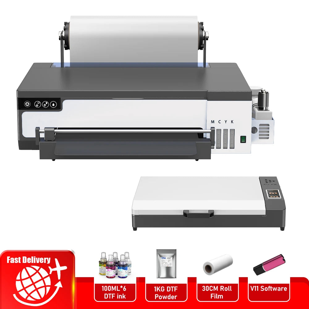 A4 A3 DTF Printer with Roll Feeder-XP600 Doubled Printing Speed Built-in White Stirring System for DIY T-Shirt Clothes print