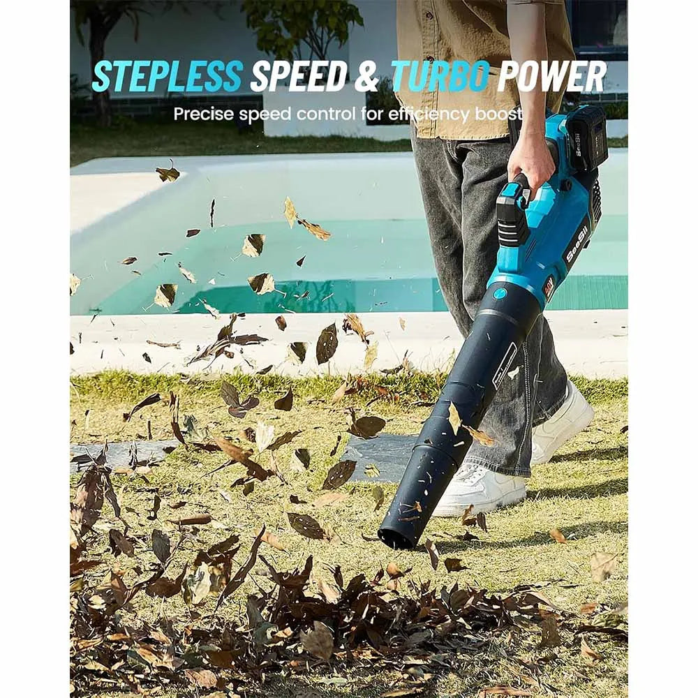 Seesii 40V Brushless Electric Turbo Blower 680CFM Cordless Leaf Blower 20000RPM Dual battery work for Lawn Care Debris Dust