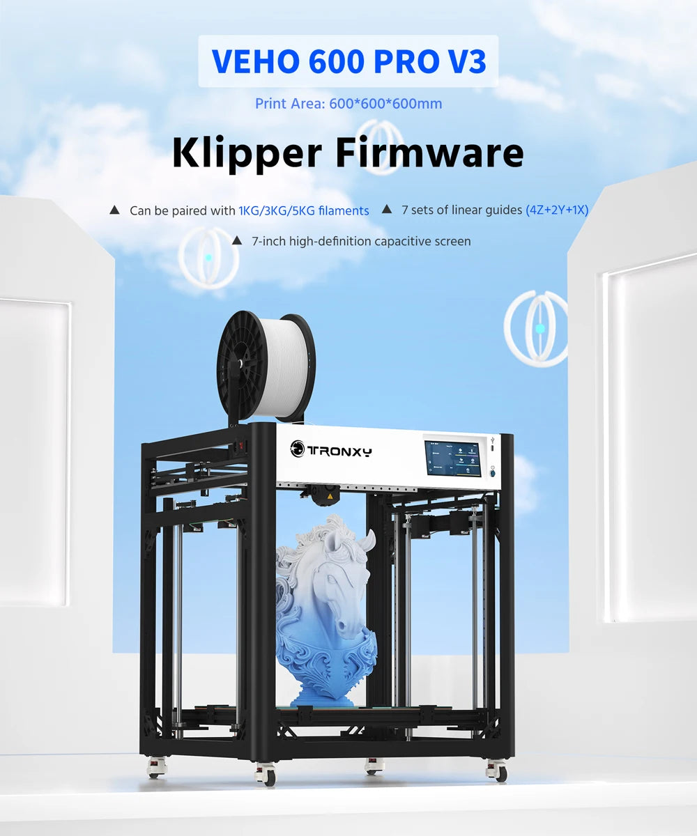 Tronxy VEHO 600 PRO V3 FDM 3D Printer Dual-axis guide Rail direct drive 3d Printer klipper firmware 600*600*600mm