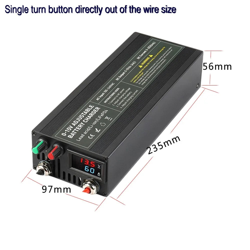 Lifepo4 Charger Power 12V 60A 100Ah Lithium Battery Charger Current /Voltage Adjustable Solar System Battery Power Accessories