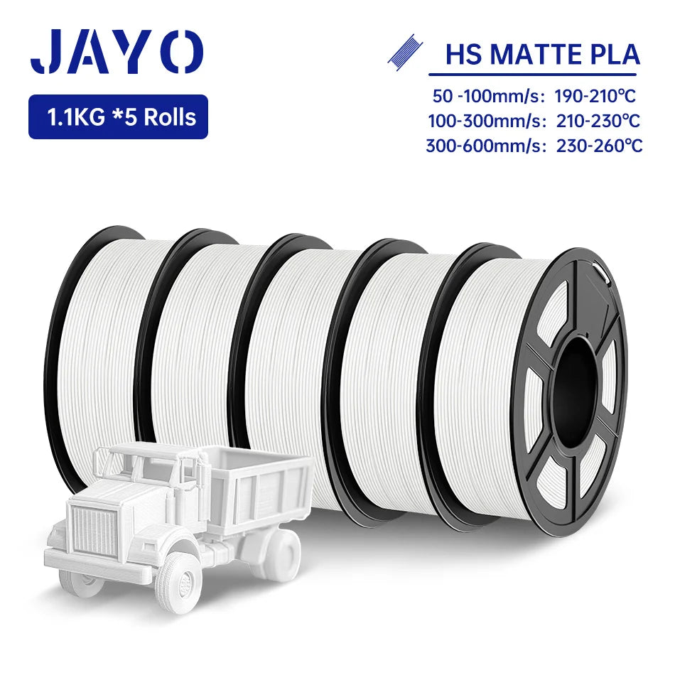 JAYO PLA Classic 3D Filament 1.75mm High Speed Matte PLA 3D Printer Filament Neatly Wound 3D Printing Materials 5Rolls/set