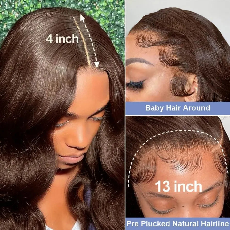 Chocolate Brown Body Wave Human Hair Wigs 13X6 Hd Lace Frontal Wig 13X4 Human Hair 250 Density Colored Pre Plucked Brazilian Wig