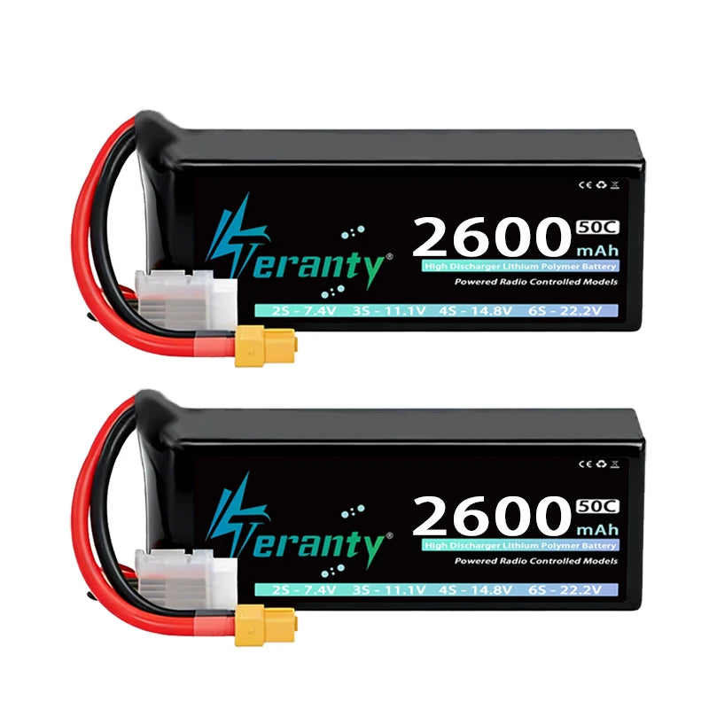 2PCS TERANTY 4S Lipo Battery 14.8V 2600mAh 50C/100C Softcase with T XT60 Plug Car Truck Buggy Helicopter Airplane RC Model Parts