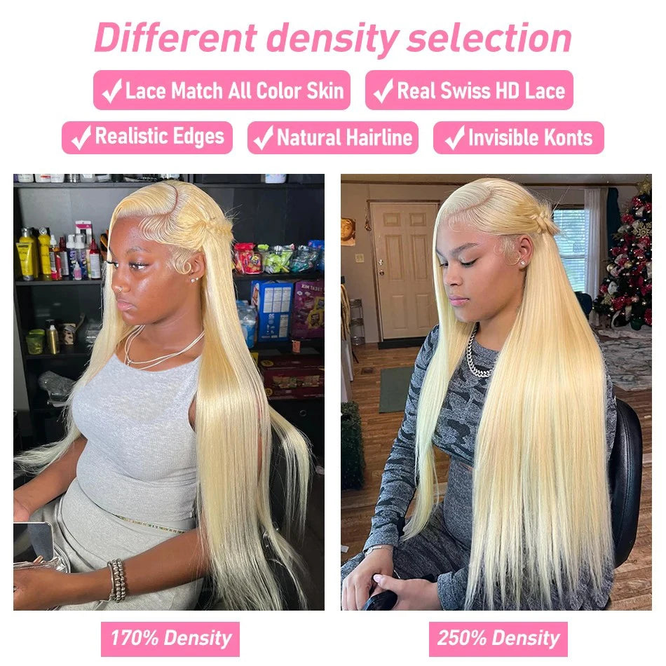 40 inch 613 Honey Blonde Color Straight 13x4 Lace Front Human Hair Wigs For Women Brazilian 13x6 HD Transparent Lace Frontal Wig
