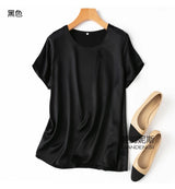 Benefits! Flowing Gem Series Basic Style Versatile Round Neck 100% Mulberry Silk Short Sleeve Silk Satin T-Shirt Top