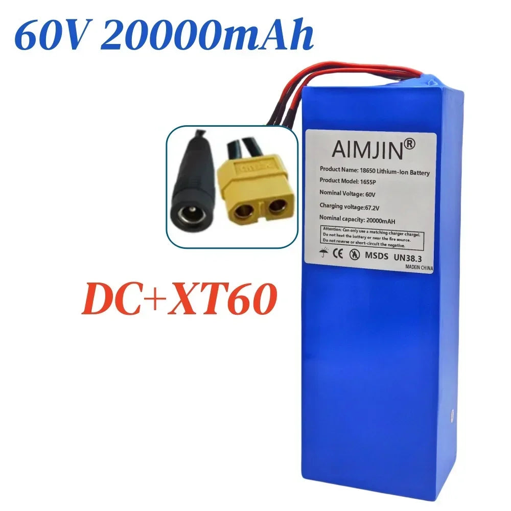 16S5P 60V 20Ah lithium battery pack 2000W high-power with built-in BMS for Motorcycle, scooter, Bicycle MotorReplace battery