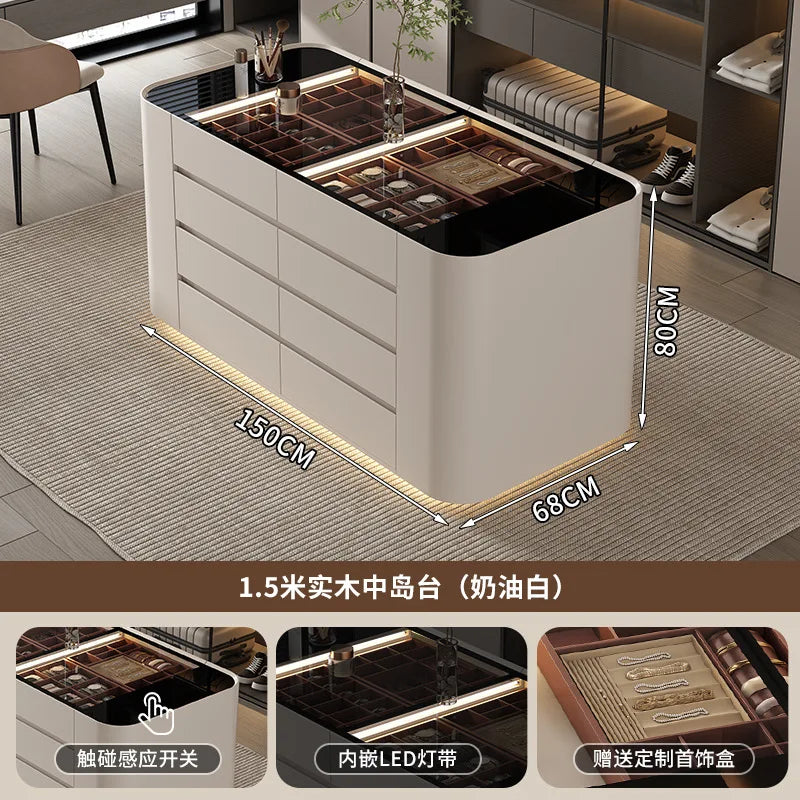Simple clothing store cloakroom island cabinet drawer storage cabinet solid wood multi-layer studio jewelry display cabinet