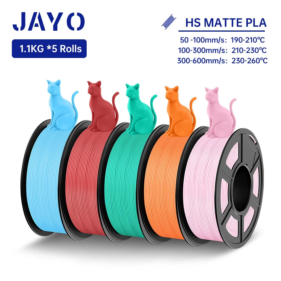 JAYO PLA Classic 3D Filament 1.75mm High Speed Matte PLA 3D Printer Filament Neatly Wound 3D Printing Materials 5Rolls/set