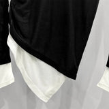 TIFICEY Women's Spring/Summer New Minimalist Design Black and White Fake Two-piece Long Sleeved T-shirt Knit Base Tops