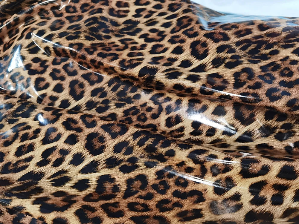 Plus Size Sexy Leopard Print A-line Midi Dress Womens Club Back Zipper Party Long Dresses Glossy Patent Leather Swing Dress