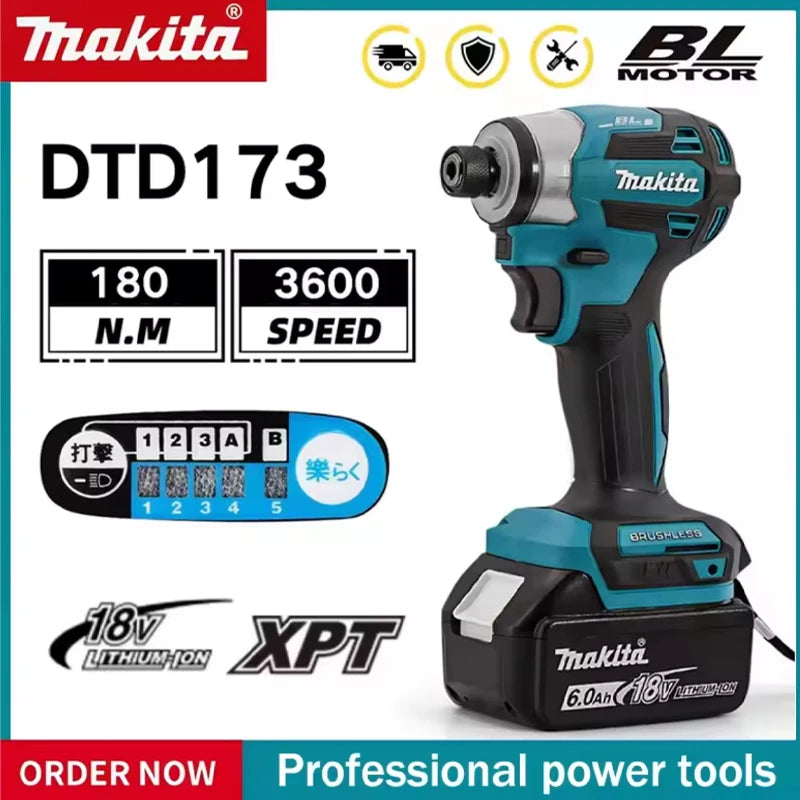 Makita DTD173 18V Cordless Impact Driver 180 N.m Brushless Electric Drill Screwdriver LED Light Multi-function Household To