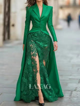 Casual Long Sleve Solid Slim Party Dress Winter Elegant Lace Patchwork Maxi Dresses Autumn Sexy V-neck Button Formal Long Dress