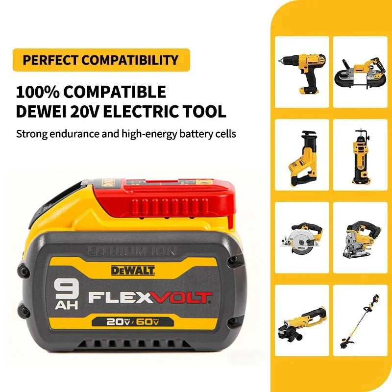 ‍Original Dewalt 60V 9AH Flexvolt Battery, 20V 9.0Ah Battery Charger Combo, DCB609 Power Tool Battery Replacement Li-Ion 180Wh