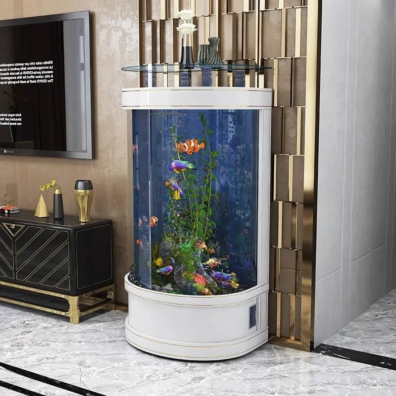 Living Room Small Household Semicircle Floor Glass Fish Globe Ecology Semicircle Fish Tank Home Office Decoration