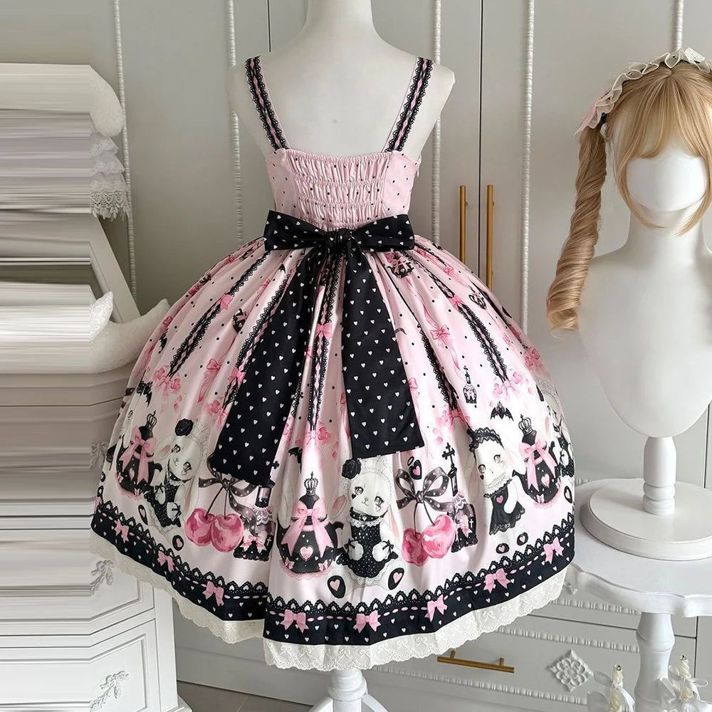 Sweetheart Lolita Sakura Rabbit Story full Lolita dress schoolgirl cute jsk summer dress women Slight Strech