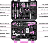 148-Piece Pink Cordless Drill Tool Set with 12V Electric Drill, Hand Tools & Storage Box for Home DIY Projects