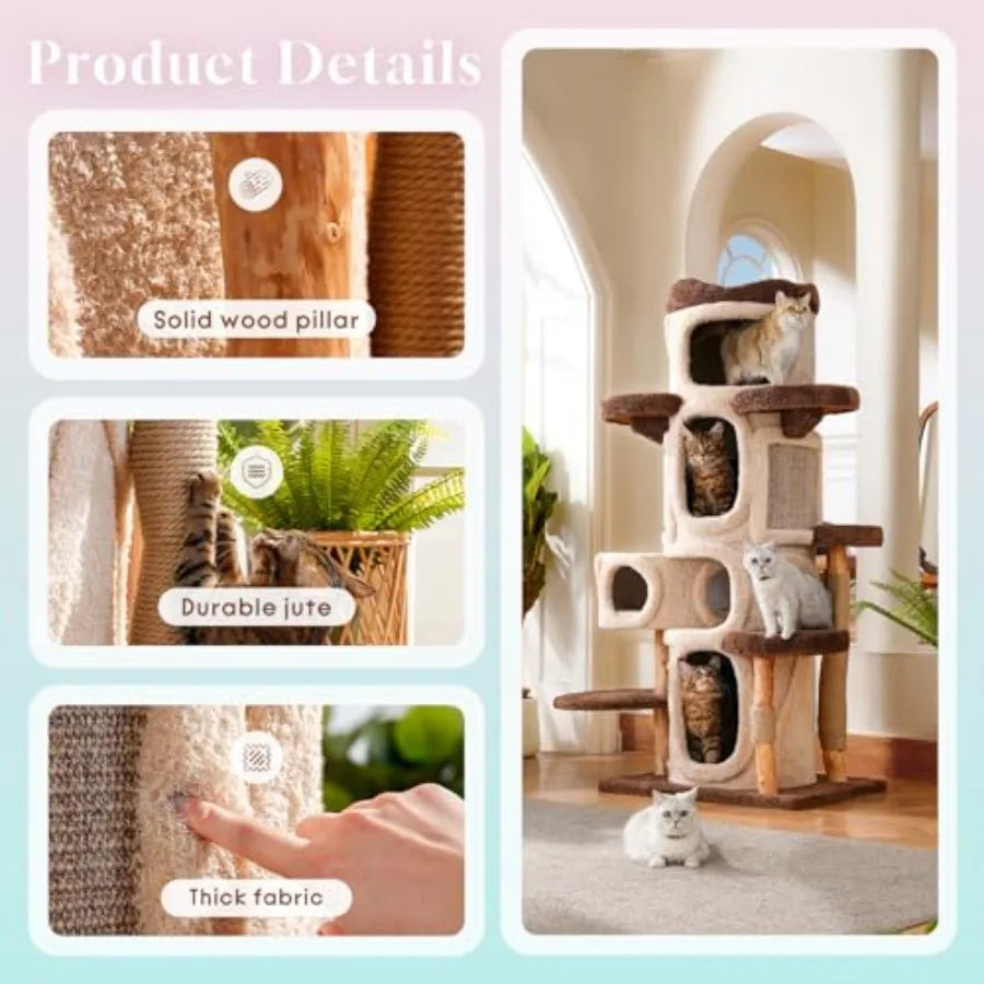 70 Heavy Duty Cat Tree for Large Cats with Toys All-in-One Cat Tower Featuring Multiple Cat Perches Tall Scratching Post Durabl