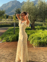 Women Elegant Printed Chiffon Maxi Dress Sexy V-neck Waist-cinching Short Sleeve Slim Gowns Chic 2026 Summer Lady Vacation Robes