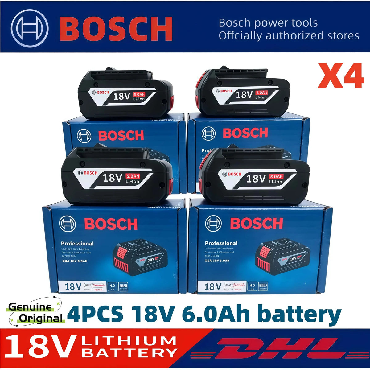 100% Original Bosch 18V Battery, 6000mAh Backup Batteries, Draadloze Professional System, BAT609 BAT618 GBA18V80 Tool