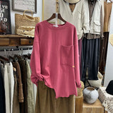Autumn Women T shirt o neck Long Sleeve Solid Color Irregular Basic Tops Pockets Loose Casual Lady Blouse Female YoYiKamomo