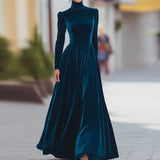 O Neck Solid Patchwork Chic Maxi Dress, Spring Autumn Women Casual Long Sleeve Party Dress, 2025 New Holiday Simple Ladies Dress