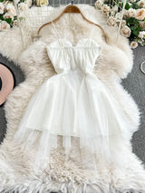 Foamlina White Princess Dress Women's Spring Autumn 2026 New Waist Tight Backless Black Mesh Splicing Tube Top Tutu Dress