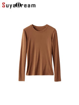 SuyaDream, Women Bottoming T Shirt, Silk Viscose Blend, Long Sleeves, Solid Basic Thermal Shirt, 2024 Autumn Winter Top