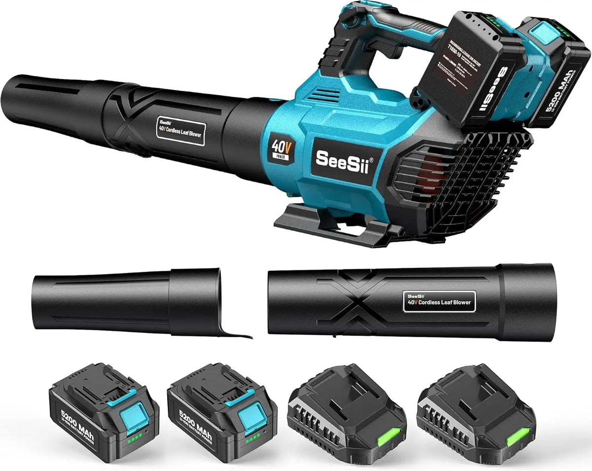 Seesii 40V Brushless Electric Turbo Blower 680CFM Cordless Leaf Blower 20000RPM Dual battery work for Lawn Care Debris Dust