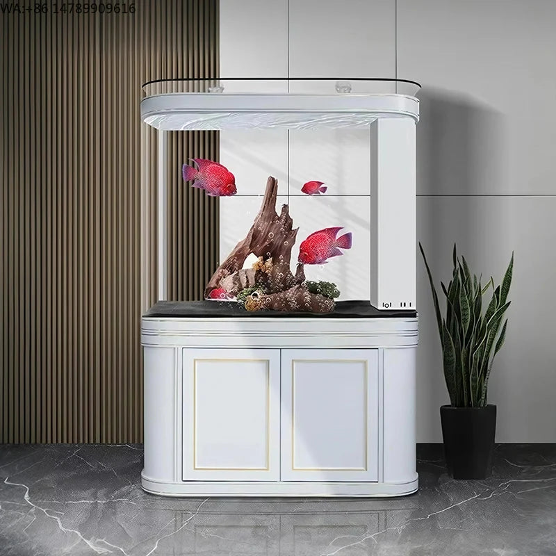 All-in-One AquariumStylish Double Rounded Corner Glass Bar Aquarium Perfect Eco-Aquarium Home Office Decoration Saltwater Freshw