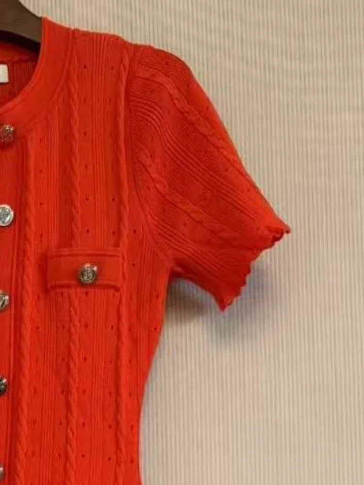 Popular Elegant New Solid Color Round Neck Dress Short Sleeved Long Knitted Dress for Women